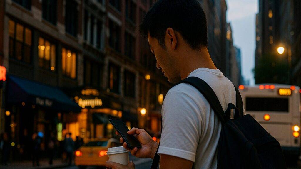 海外でスマホを使う男性
