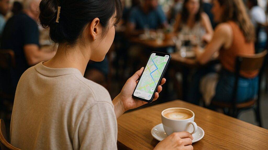 World eSIMの口コミを見て購入したeSIMで、地図アプリを開いて次の場所を確認。