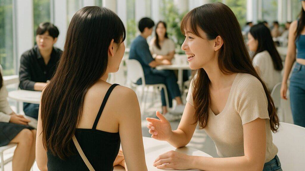 韓国ソウル・狎鴎亭で映えるスイーツ&カフェを楽しむ2人の女性。