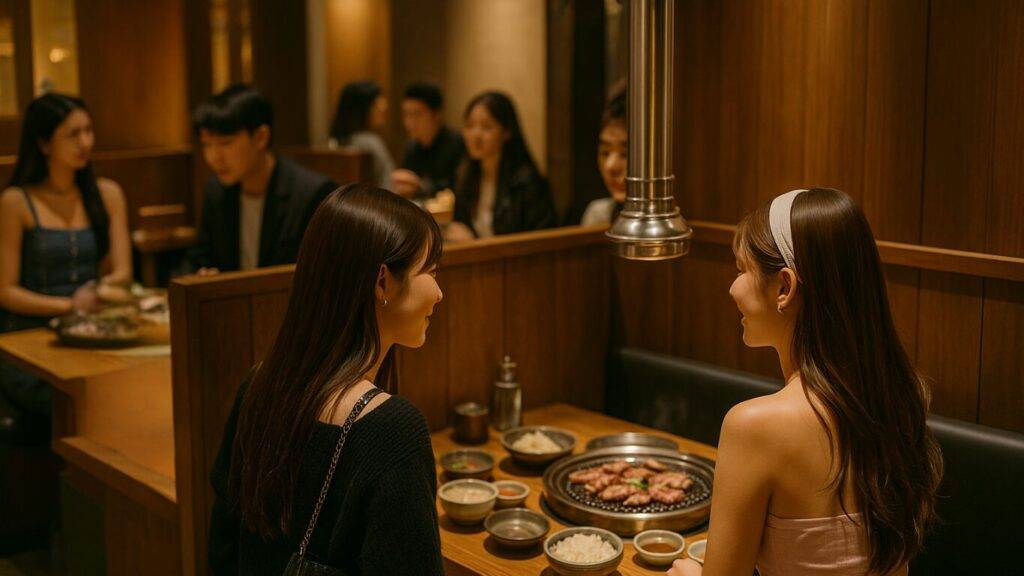 韓国ソウル・狎鴎亭で夕食に韓国焼肉を堪能する女子旅で訪れた2人組の女性